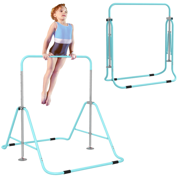 Kids Gymnastics Bar, Foldable Horizontal Bars w/ Adjustable Height, Training Bar w/ Triangle Base - Green