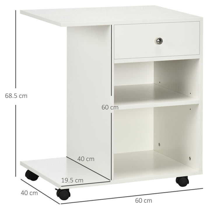 Vinsetto Mobile Printer Stand Rolling Cart Desk Side with CPU Stand Drawer Adjustable Shelf and Wheels White