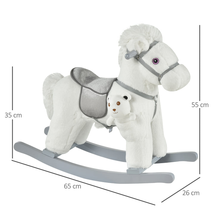 Kids Plush Ride-On Rocking Horse Toy Rocker with Plush Toy Realistic Sounds for Child 18-36 Months White