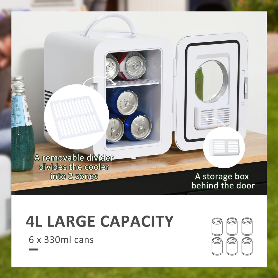 4 L/6 Can Mini Fridge, AC+DC Portable Cooler & Warmer for Skincare, Makeup, Cosmetics, Food, for Bedroom, Home, Caravan, Car, White