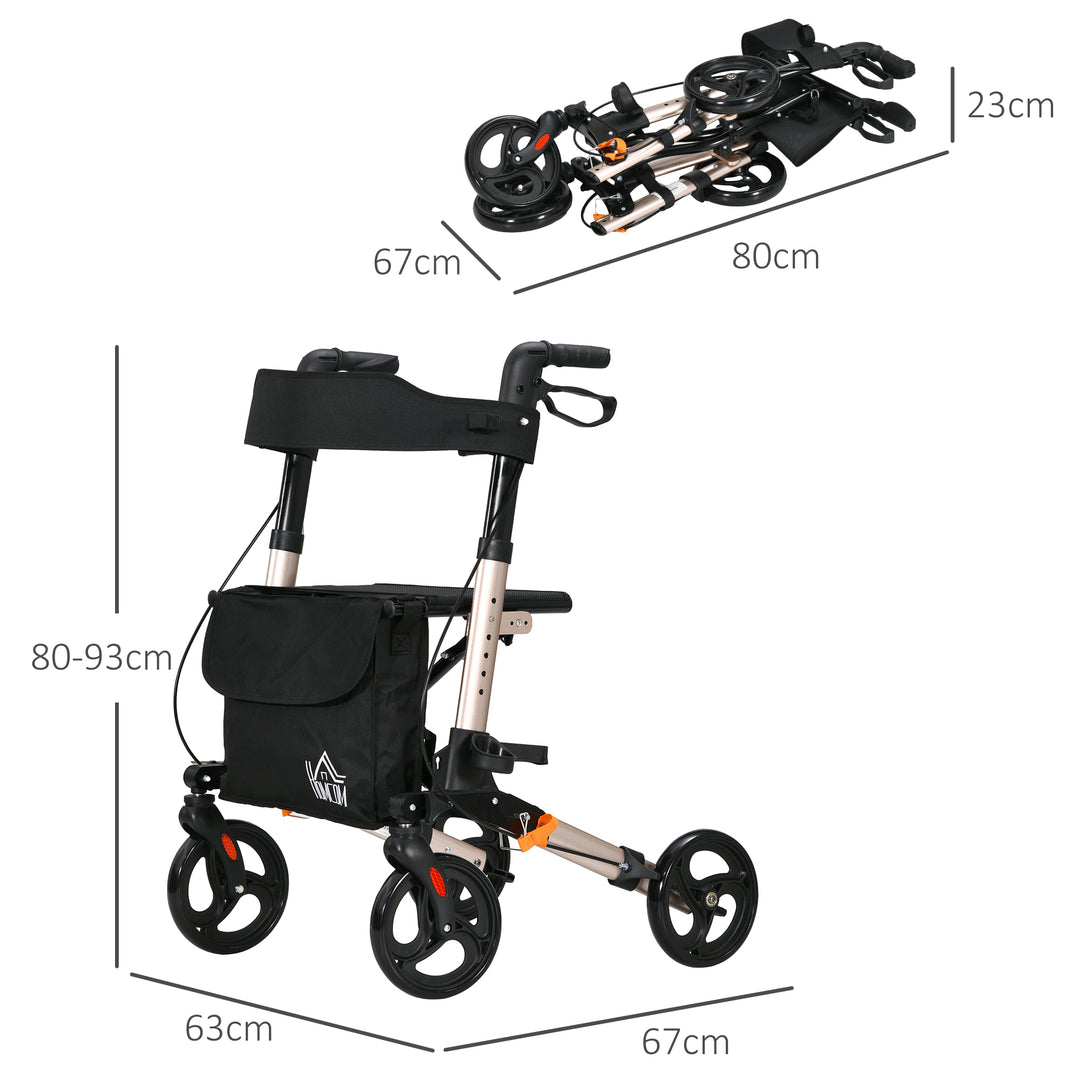 Rollator with Seat and Back, Folding Mobility Walker