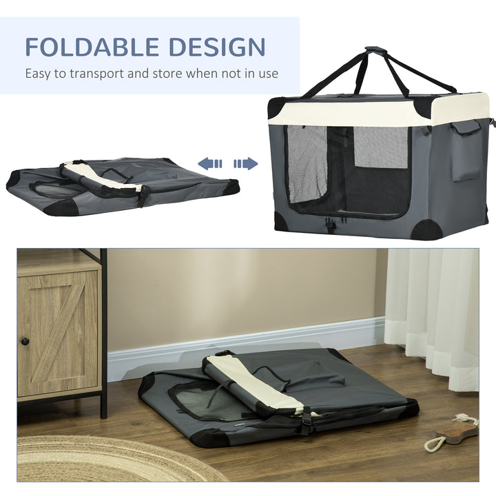 91cm Foldable Pet Carrier, with Cushion, for Large Dogs and Cats - Grey