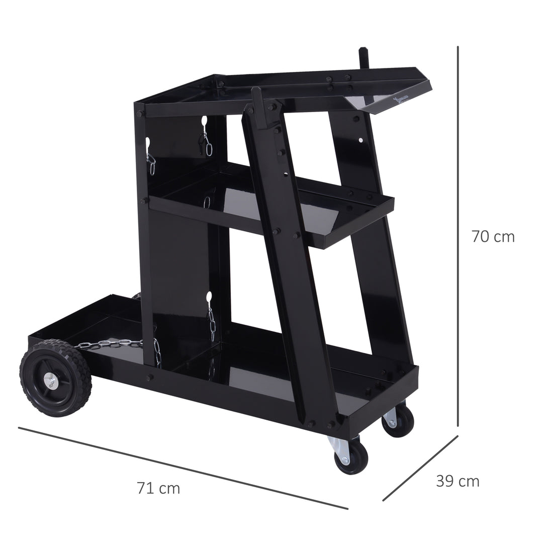 Welding Cart Welder Trolley Garage for Gas Bottles w/ Safety Chain, Wheels, Black