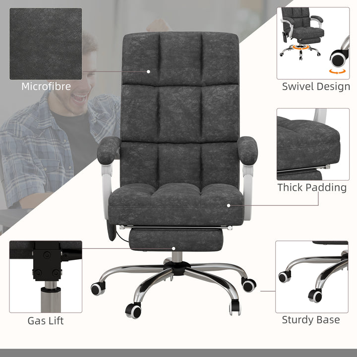 Vinsetto Executive Vibration Massage Office Chair, Microfibre Computer Chair with Armrest, 135° Reclining Back, Charcoal Grey