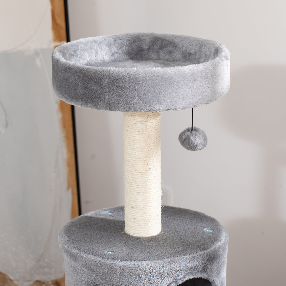 PawHut Cat Tree Tower Climbing Activity Center Kitten Furniture with Jute Scratching Post Bed Tunnel Perch Hanging Balls Grey