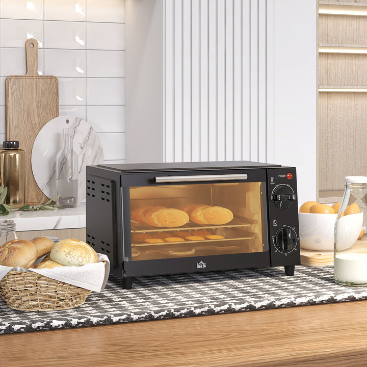 Convection Mini Oven, 9L Countertop Electric Grill, Toaster Oven with Adjustable Temperature, Timer, Baking Tray and Wire Rack, 750W