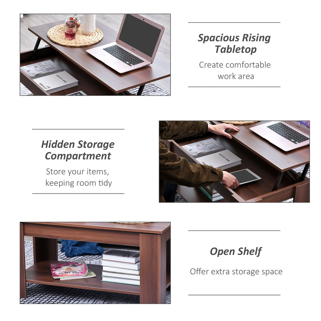 Modern Lift Up Top Coffee Table Desk Hidden Storage Bottom Shelf  100W x 50D x 63H cm