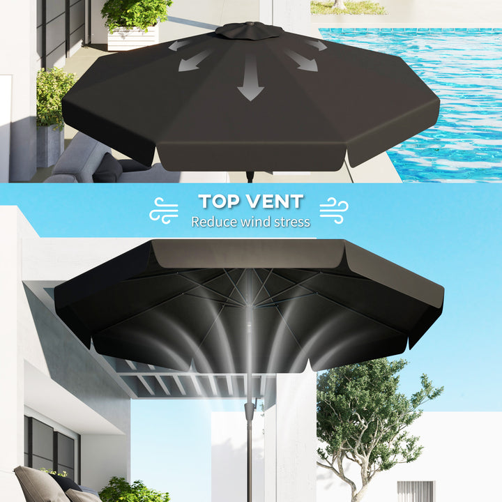 2.7m Patio Parasol Garden Umbrellas Outdoor Sun Shade Table Umbrella with Tilt, Crank, 8 Ribs, Ruffles, Black