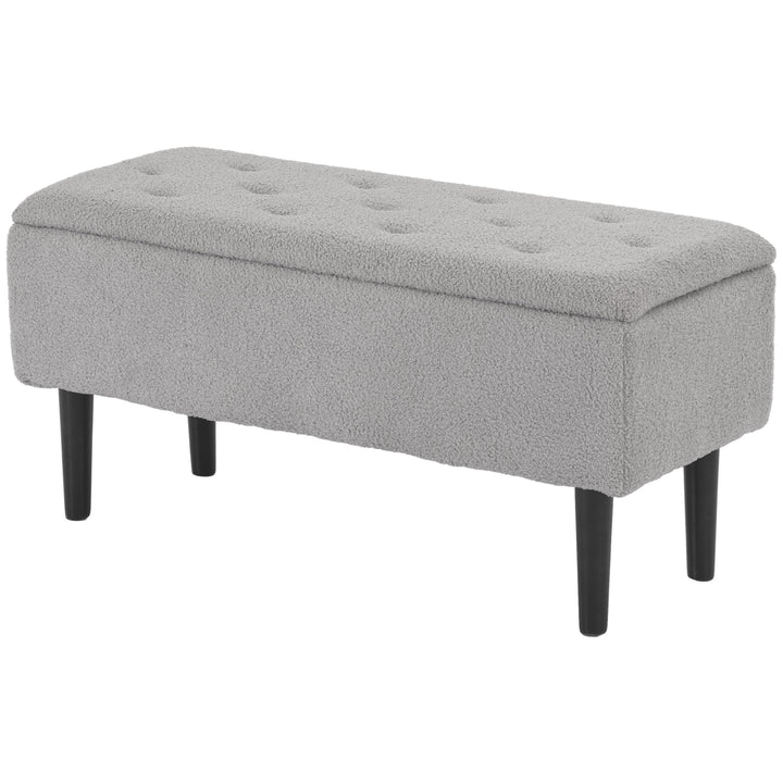 Modern Storage Ottoman Box with Wooden Legs, Grey