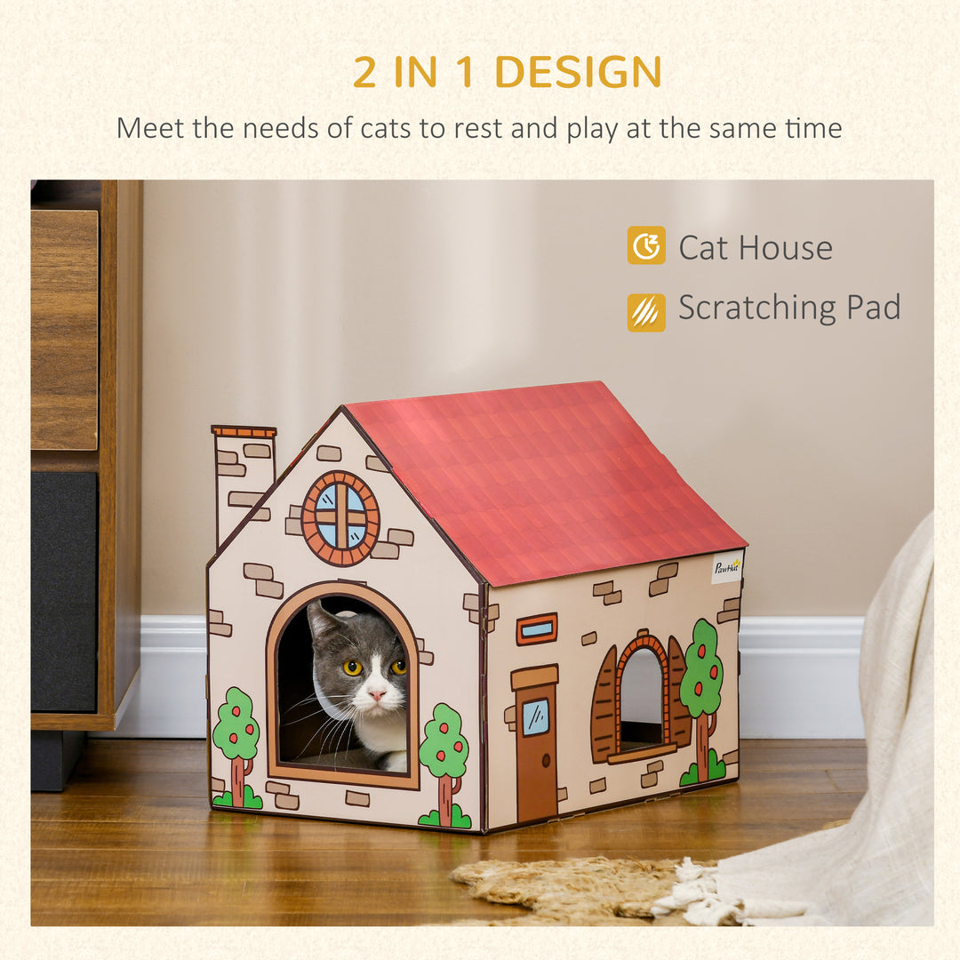 Two-In-One Cat House, Cat Scratching Board with Scratcher for Indoor Cats