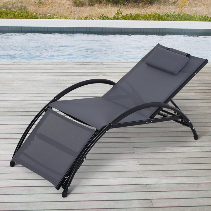 Outsunny Garden Patio Sun Lounger Half Circle Armrest Adjustable Head Footrest Aluminium Frame Textline Seat &amp;Pillow Garden Outdoor - Grey
