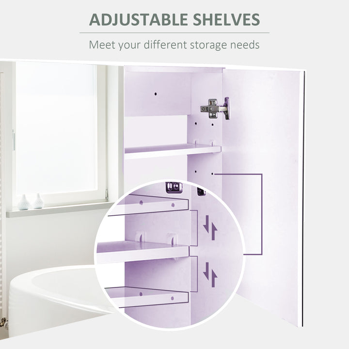 Double Door Wall Mounted Glass Mirror Cabinet Modern Storage Unit Bathroom Shelf Organiser Waterproof Wooden Frame 80Lx60Hx15D(cm)