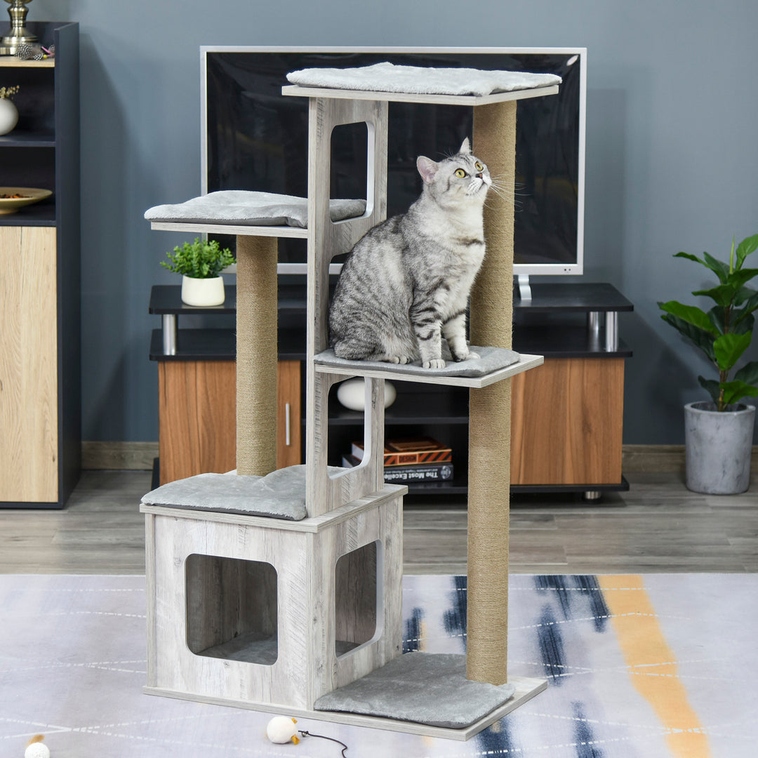 Cat Tree for Indoor Large Cats Condo Jute Scratching Post Cat Tower Kitten Play House Activity Center Furniture Grey