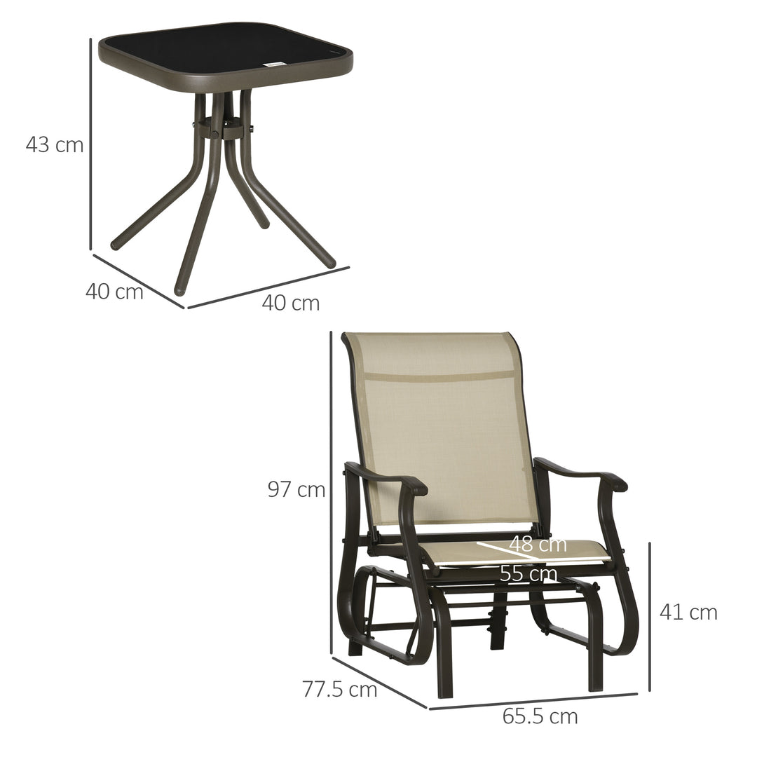 Gliding Chair &amp; Tea Table Set withTempered Glass Tabletop - Khaki
