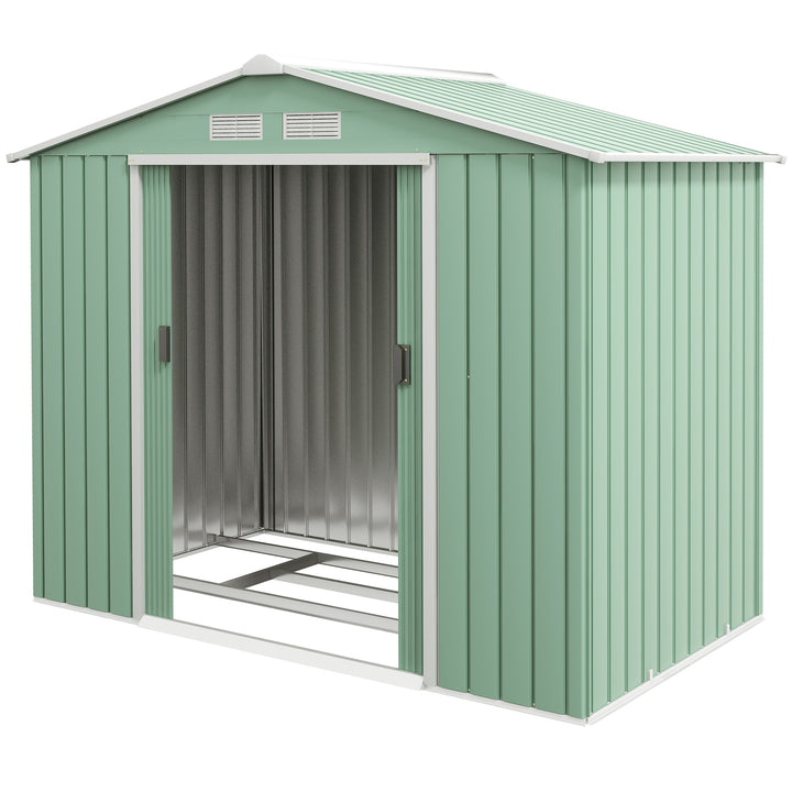 7ft x 4ft Lockable Garden Metal Storage Shed Large Patio Roofed Tool Storage Building Foundation Sheds Box Outdoor Furniture, Light Green
