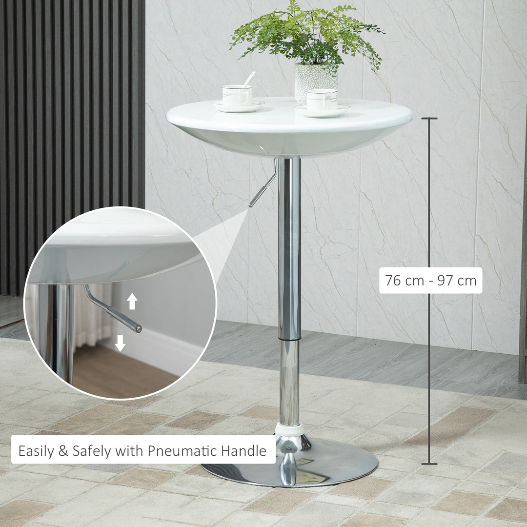 Modern Round Bar Table Adjustable Height Home Pub Bistro Desk Swivel Painted Top with Silver Steel Leg and Base, White