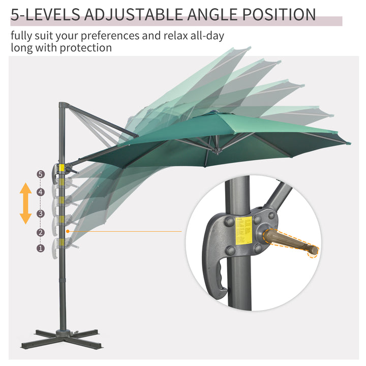 3 x 3(m) Cantilever Parasol with Cross Base, Garden Umbrella with 360° Rotation, Crank Handle and Tilt for Outdoor, Patio, Green