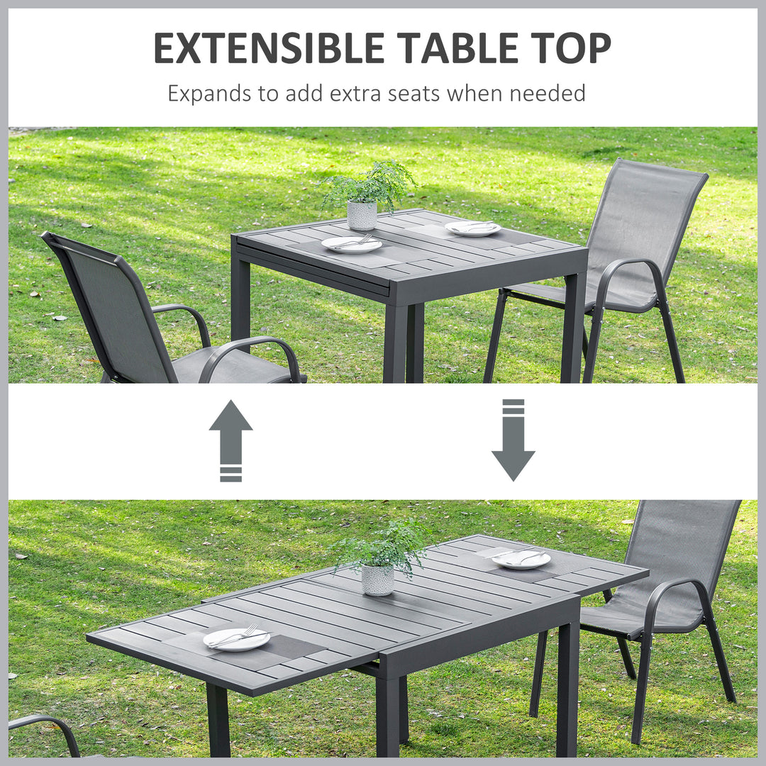 Extendable Dining Table Outdoor Slat Table for 4-6 Person Rectangular Lawn Garden Bistro Patio Table with Aluminium Frame, Grey