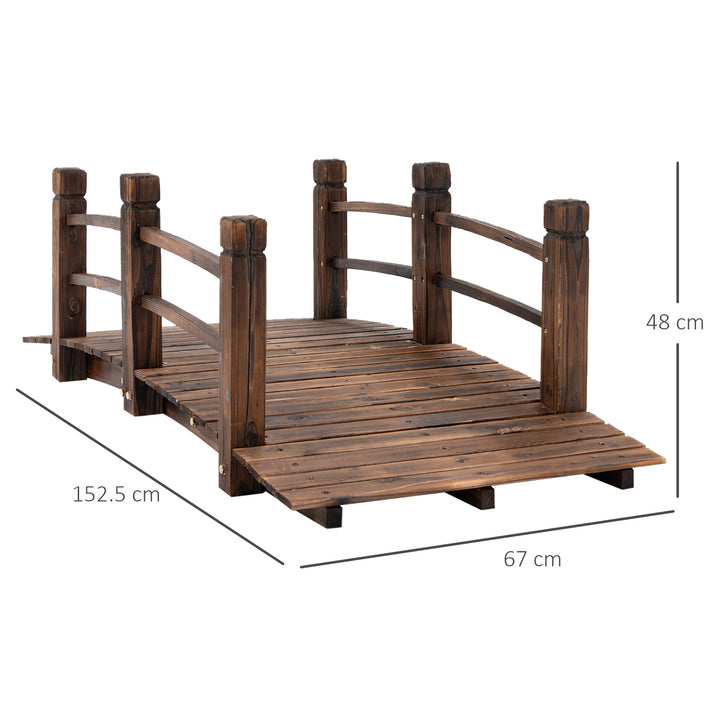 Wooden Garden Bridge Lawn DŽcor Stained Finish Arc Outdoor Pond Walkway w/ Railings