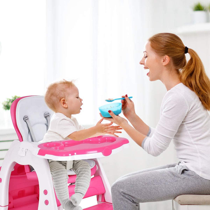 Convertible Baby High Chair with Adjustable Feeding Tray-Red