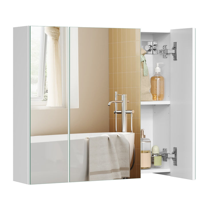 White Wall-mounted Storage Cabinet with 3 Mirrors