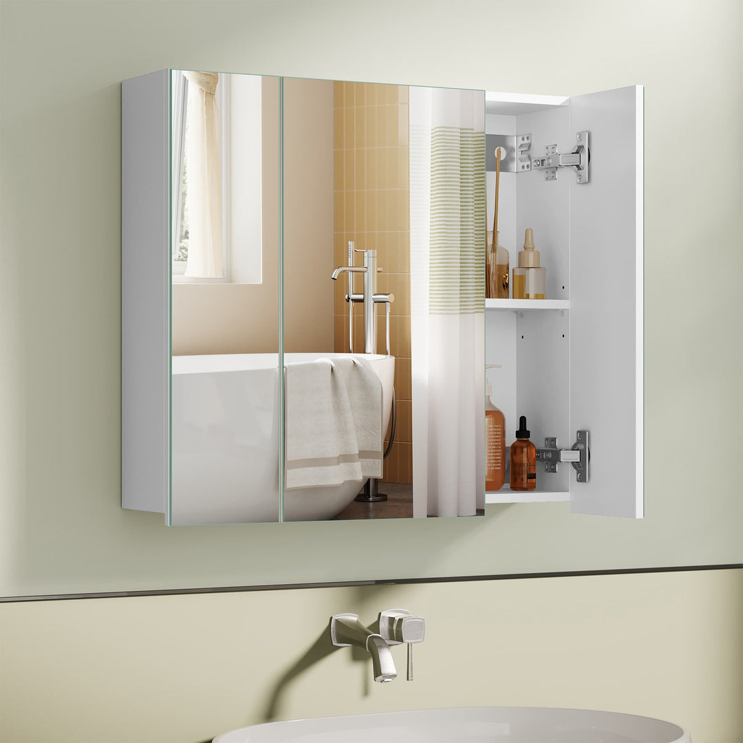White Wall-mounted Storage Cabinet with 3 Mirrors