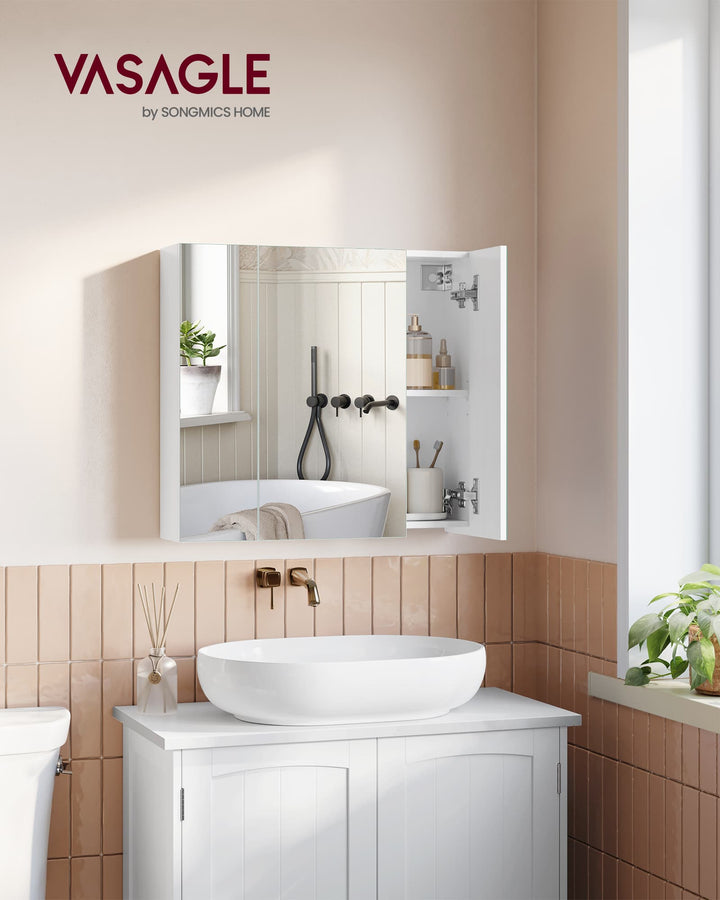 White Wall-mounted Storage Cabinet with 3 Mirrors