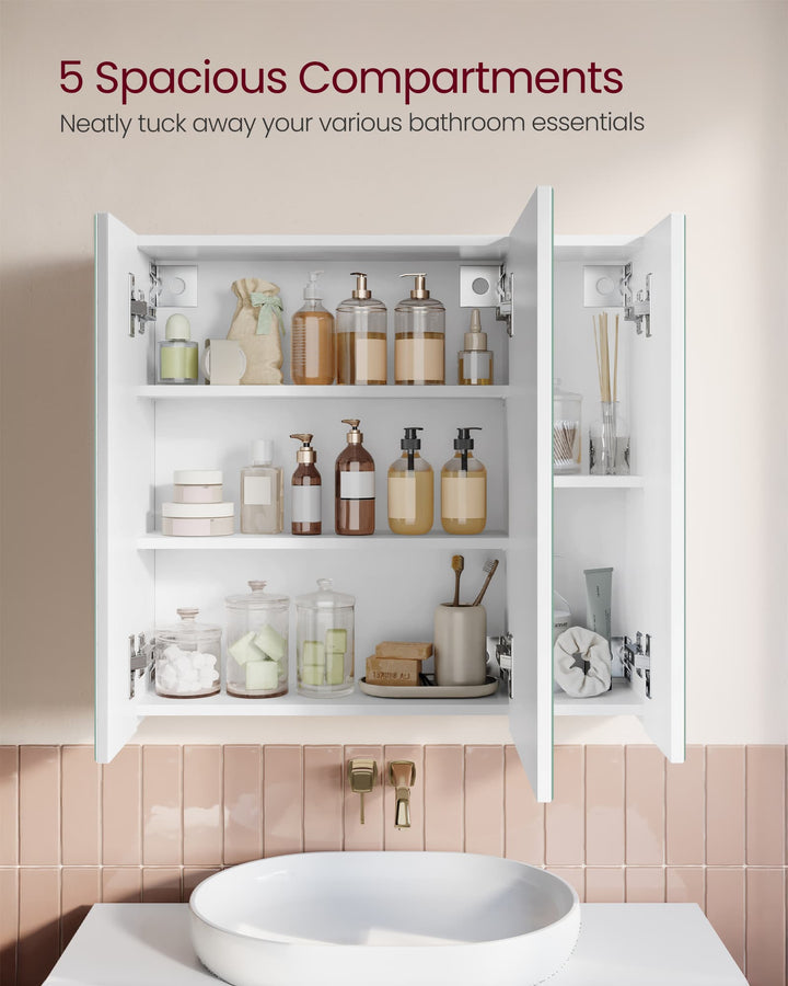 White Wall-mounted Storage Cabinet with 3 Mirrors