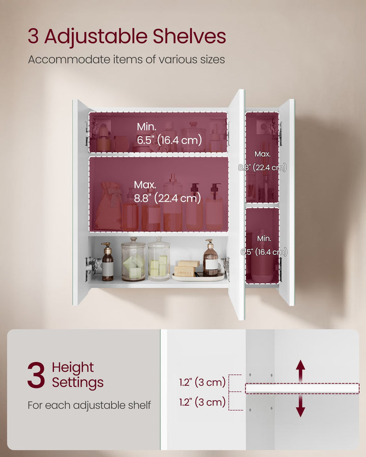 White Wall-mounted Storage Cabinet with 3 Mirrors