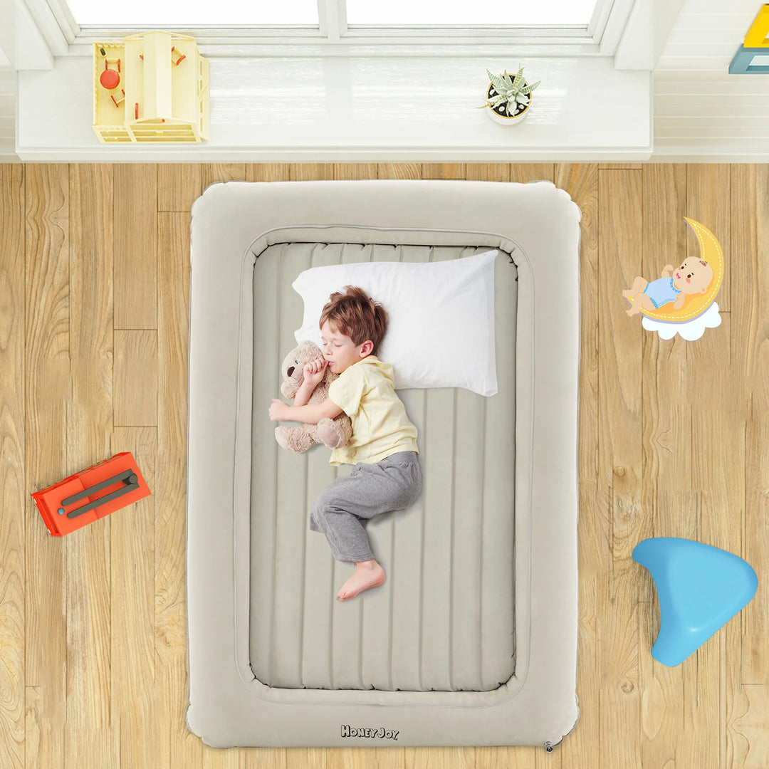 Inflatable Toddler Travel Bed with Electric Pump- Grey