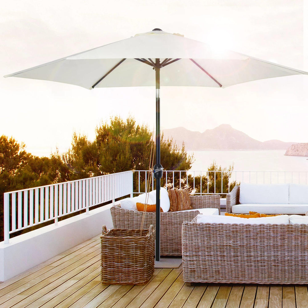 2.7 m Patio Umbrella Sun Shade Tilt Crank Garden Aluminium Frame-Cream White