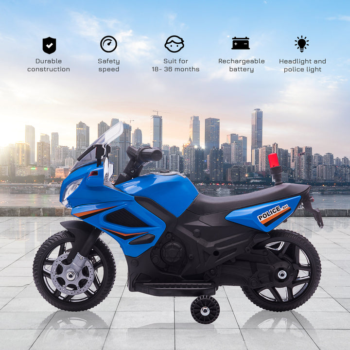Kids 6V Electric Ride On Motorcycle Police Car Toy for 18 - 36 months Blue