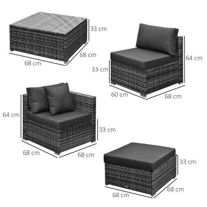 Outsunny 5-Seater Garden Patio Rattan Furniture Wicker Weave Conservatory Sofa Chairs Table Set Brown Aluminium Frame