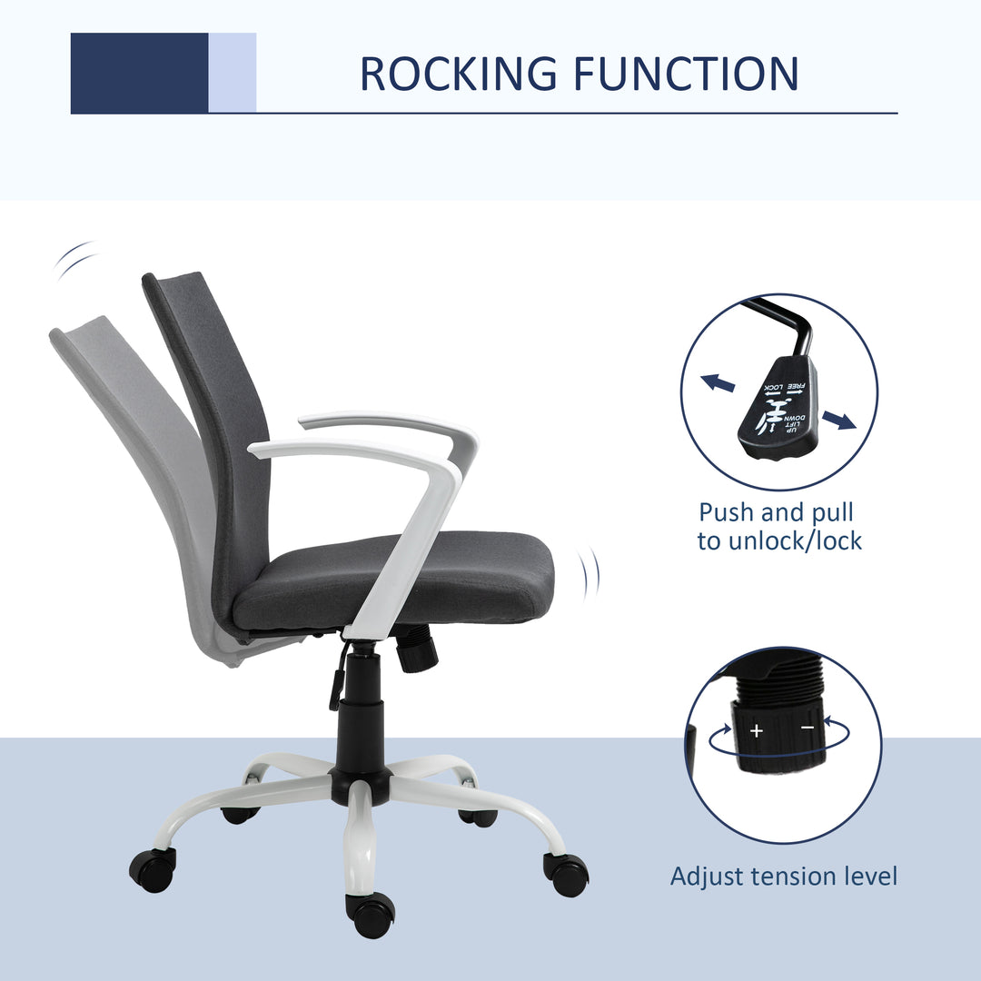 Vinsetto Swivel Chair Linen Computer Desk Chair Home Study Task Chair with Wheels, Arm, Adjustable Height, Dark Grey