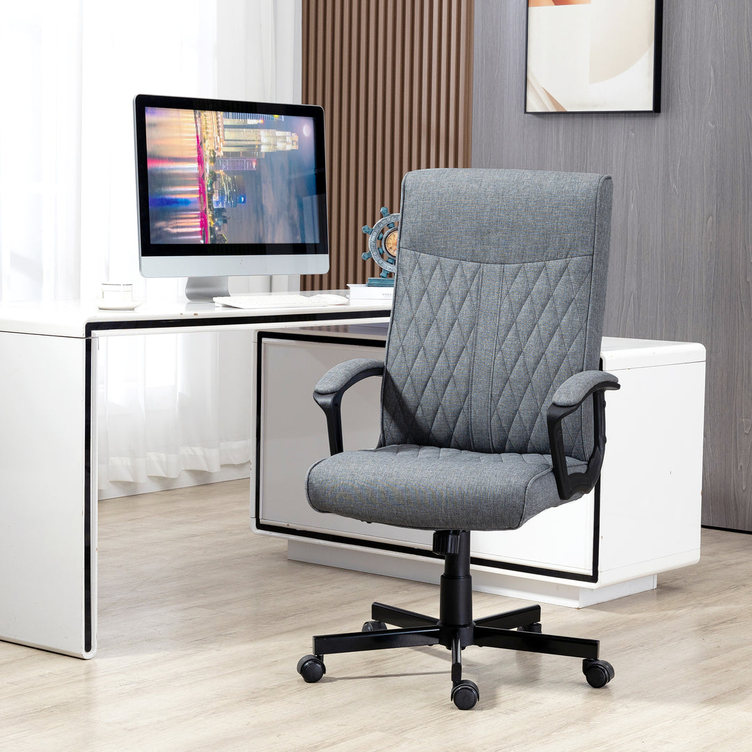 High-Back Home Office Chair, Linen Swivel Computer Chair with Adjustable Height and Tilt Function for Living Room, Bedroom, Study, Dark Grey