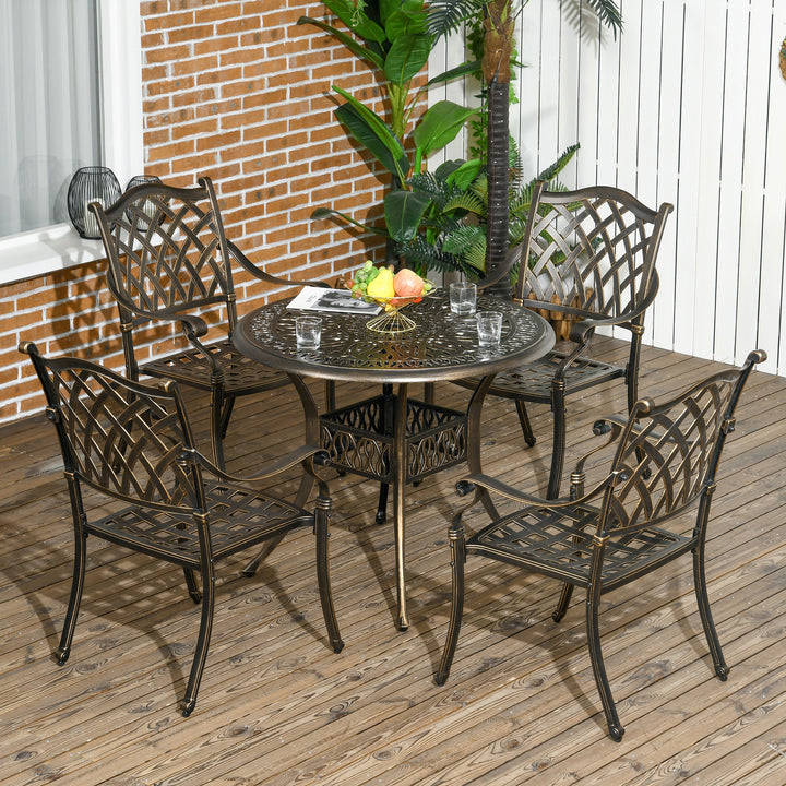 5-Piece Outdoor Furniture Dining Set, Cast Aluminum Conversation Set Includes 4 Chairs, 1 Round Table with Umbrella Hole for Patio Garden