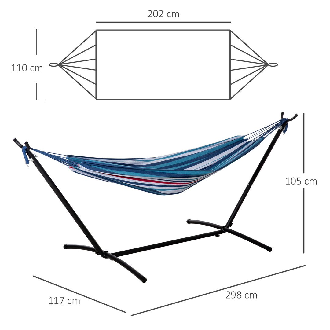 294 x 117cm Hammock with Stand Camping Hammock with Portable Carrying Bag, Adjustable Height, 120kg Load Capacity, White Stripe