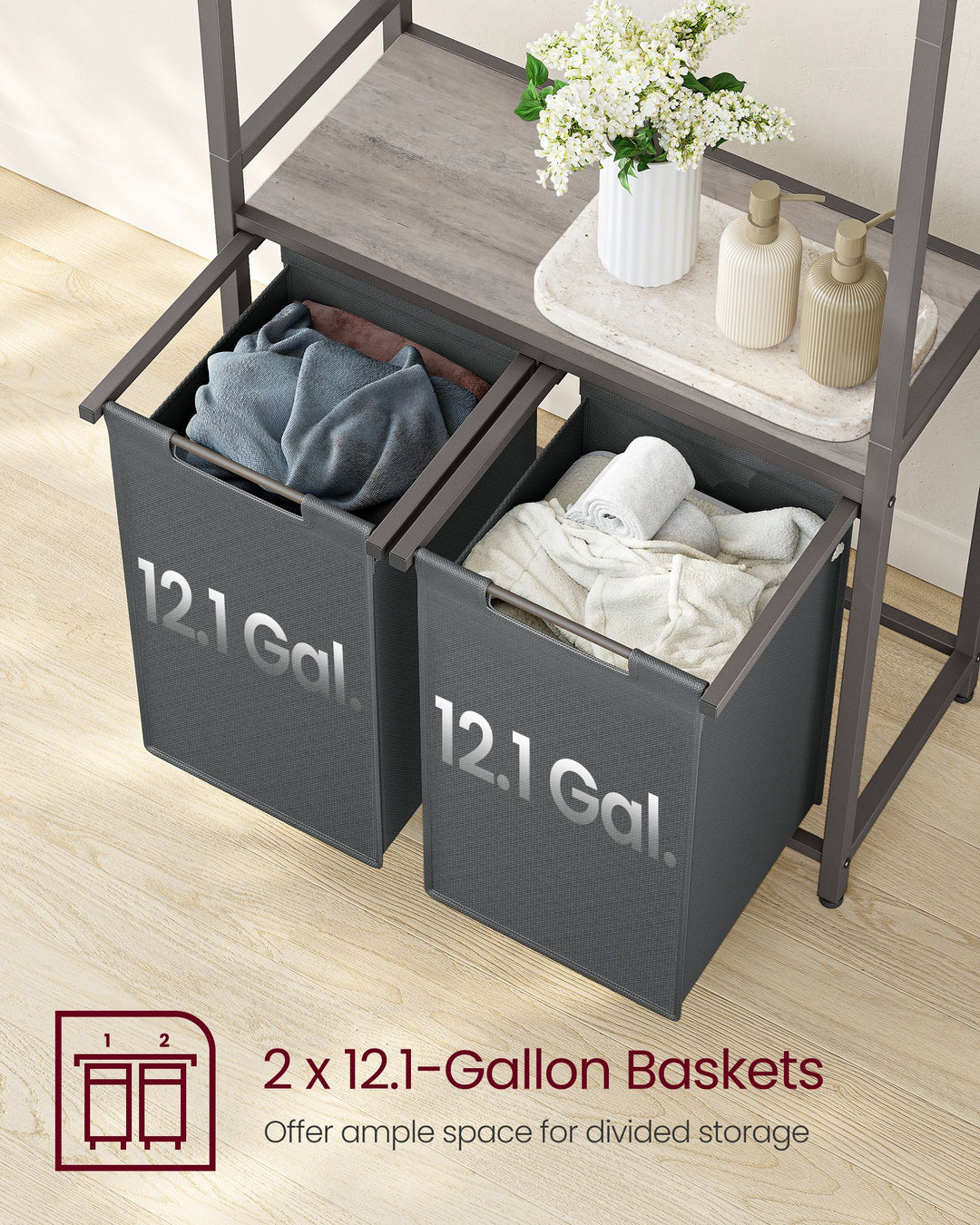 2-Section Laundry Basket with Clothes Rail