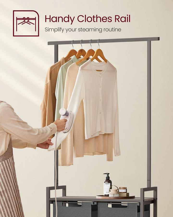 2-Section Laundry Basket with Clothes Rail