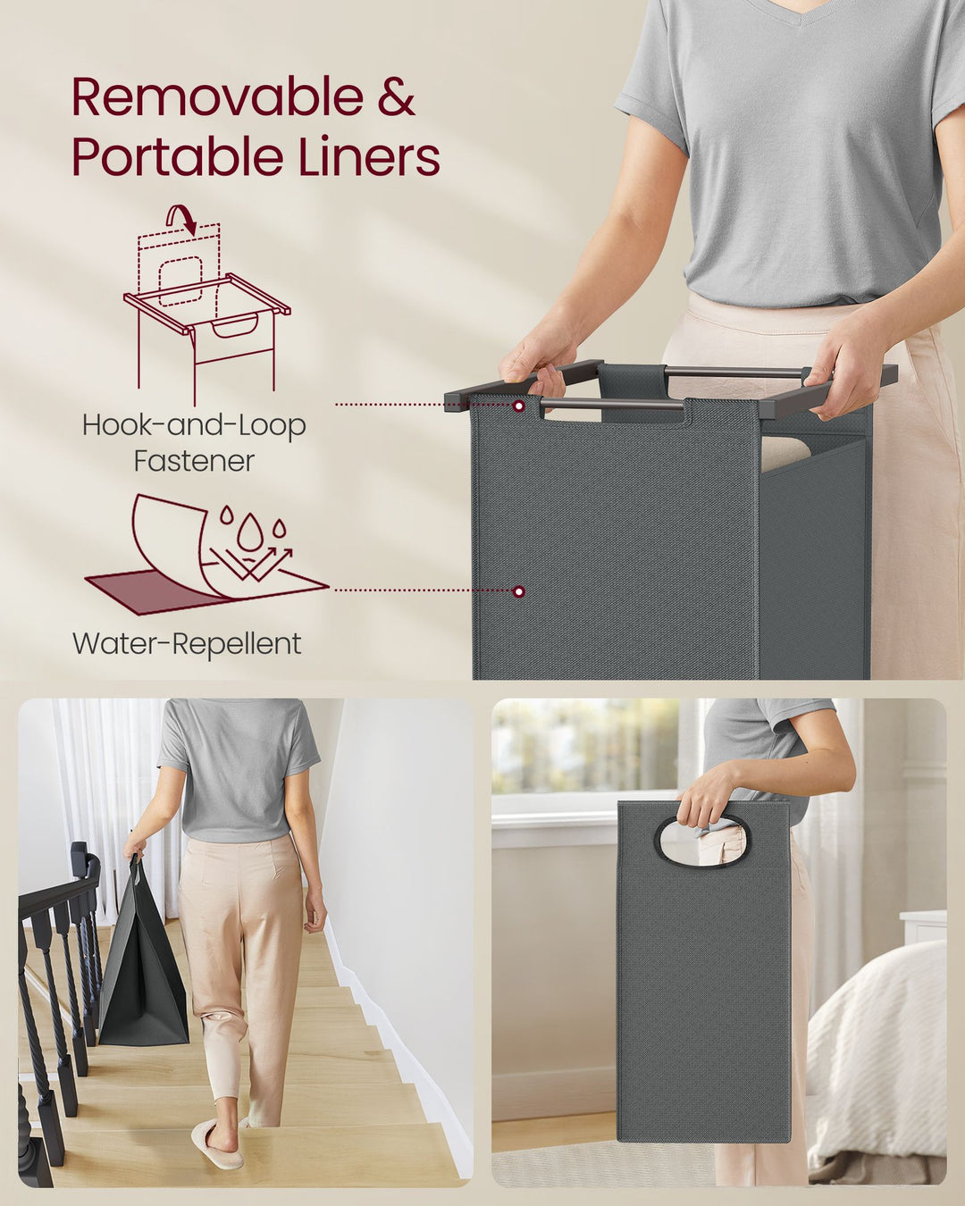 2-Section Laundry Basket with Clothes Rail