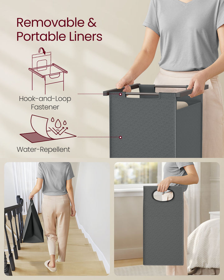 2-Section Laundry Basket with Clothes Rail
