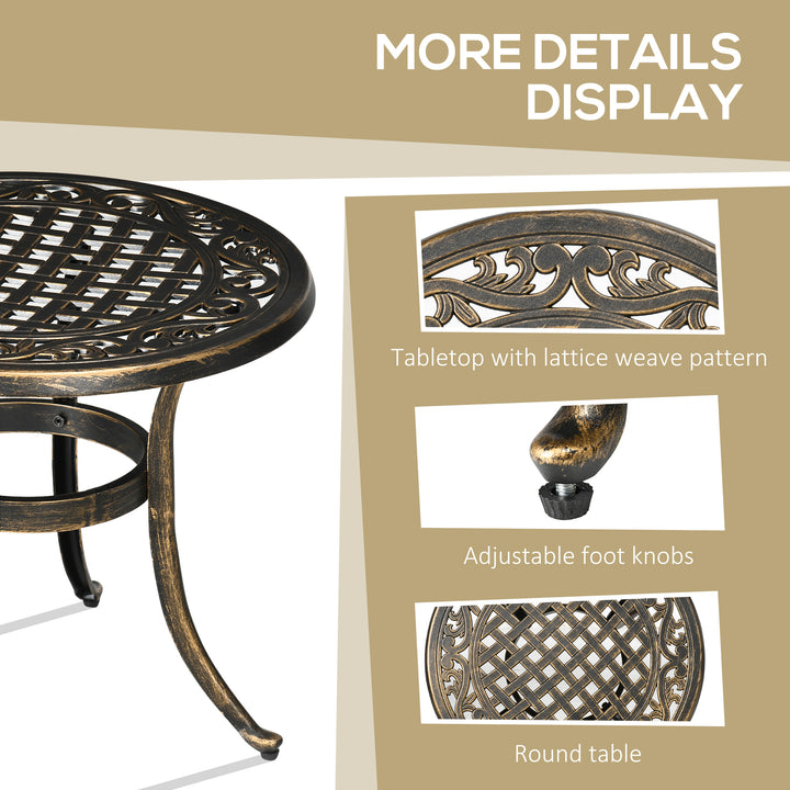 Industrial Garden Side Table, Round Hollow Top Design Patio End Table with Cast Aluminum Frame, Bronze