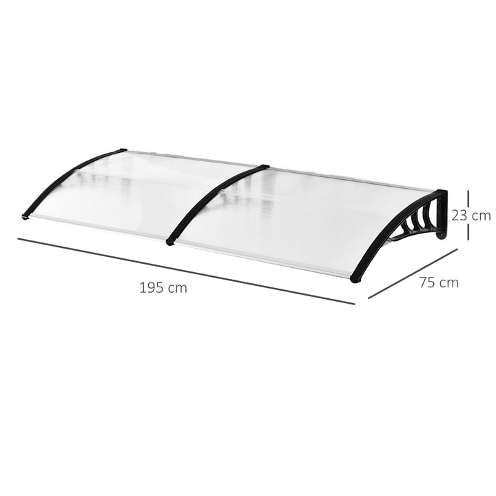 75 x 195 cm Curved Door Window Awning Canopy, Polycarbonate Cover Front Door Outdoor Patio, UV Rain Snow Protection Shelter, Clear