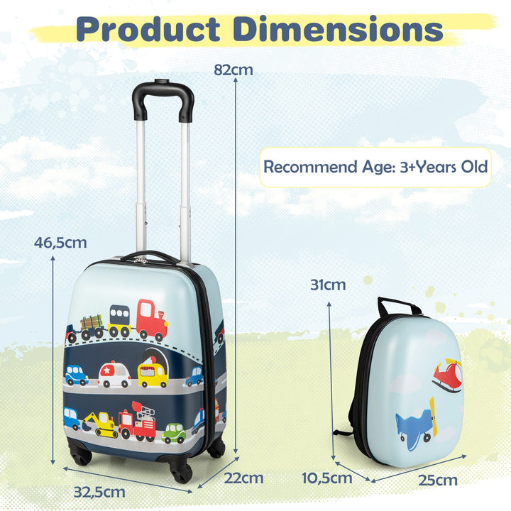 2 Pieces Kids Luggage Set with Wheels and Height Adjustable Handle-Blue