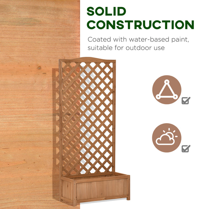 Outsunny Garden Wooden Planter Box with Trellis Free Standing Flower Raised Bed with Lattice for Climbing Plants, 76cm x 36cm x 170cm, Brown