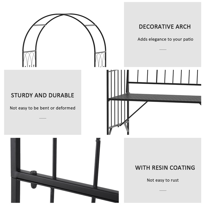 Garden Metal Arch Bench Outdoor Patio Rose Trellis Arbour Pergola for Climbing Plant Antique Style 2-Seater Chair, Black