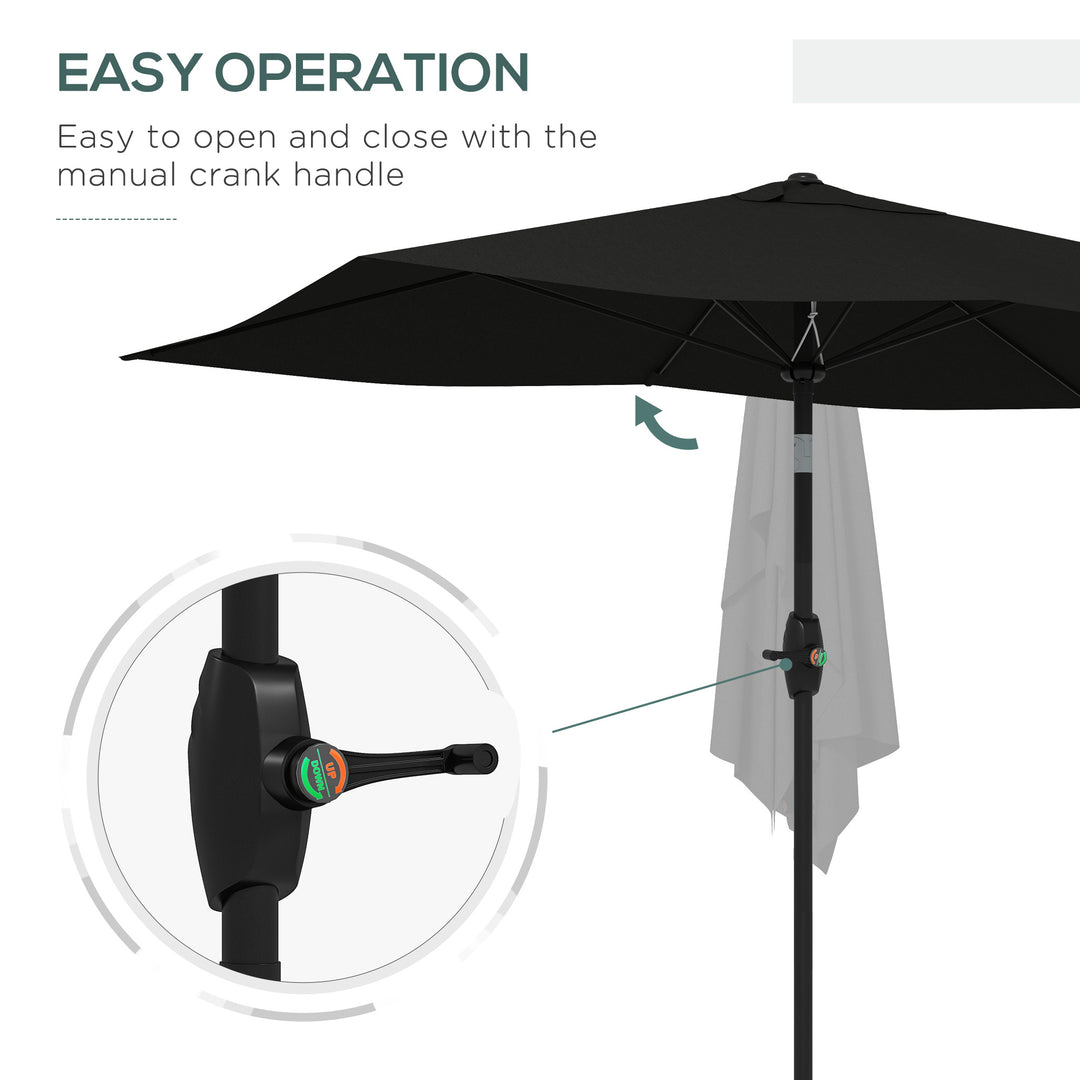 2 x 3(m) Garden Parasols Umbrellas Rectangular Patio Market Umbrella Outdoor Sun Shade w/ Crank & Push Button Tilt, Aluminium Pole, Black