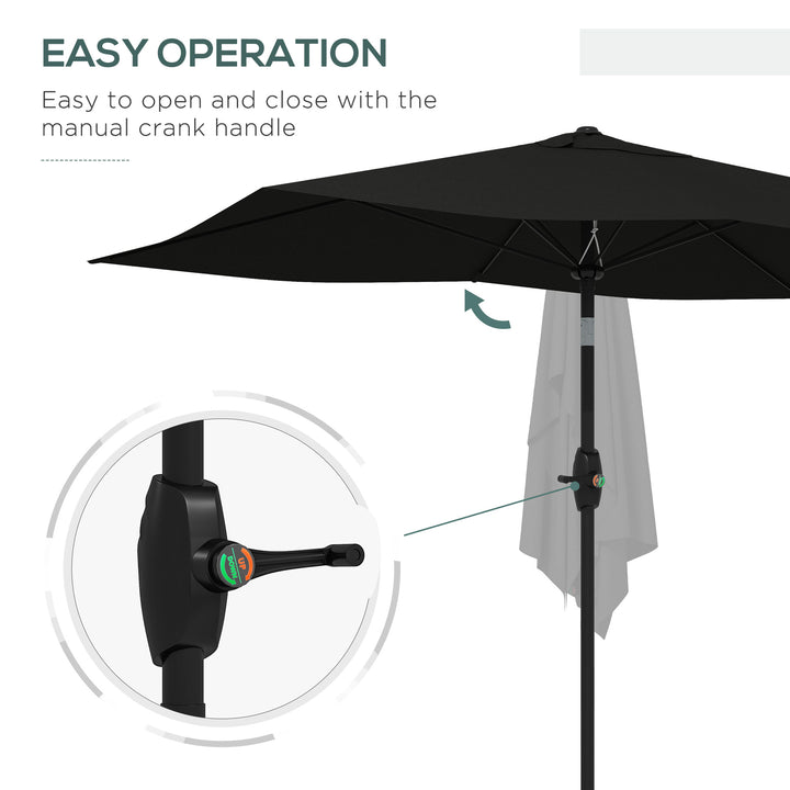 2 x 3(m) Garden Parasols Umbrellas Rectangular Patio Market Umbrella Outdoor Sun Shade w/ Crank & Push Button Tilt, Aluminium Pole, Black