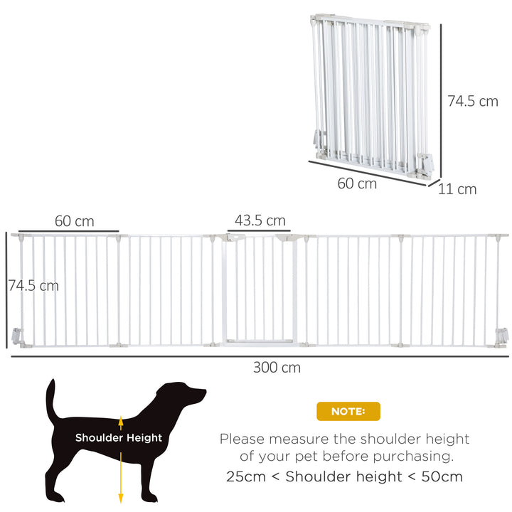 PawHut Pet Safety Gate 5-Panel Playpen Fireplace Christmas Tree Metal Fence Stair Barrier Room Divider Walk Through Door Automatically Close Lock