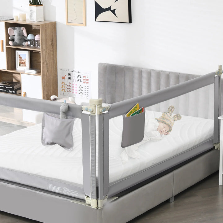 Height Adjustable Bed Rail with Double Safety Lock for Toddlers-Grey